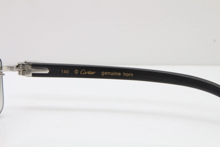 Hot Cartier Rimless 8200757 Original White Inside Black Buffalo Horn Sunglasses In Gold Light green Lnes