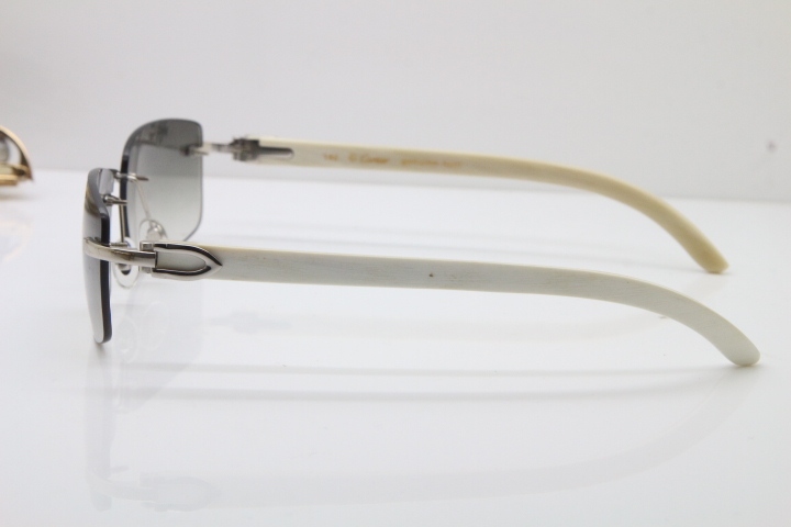 Cartier Rimless 8200757 Original White Genuine Natural Horn Sunglasses In Gold Light green Lens