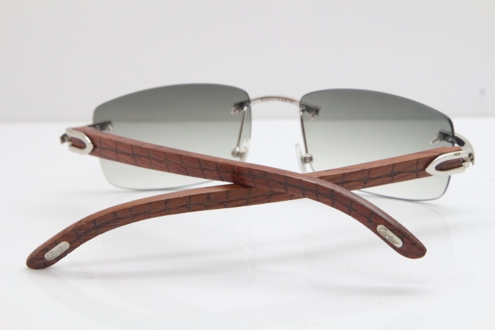 New Cartier Rimless 8200757 SunGlasses Original Carved Wood Sunglasses in Gold Light Green Lens