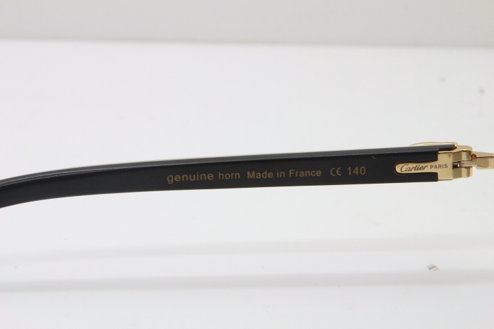 Hot Cartier Rimless 8200757 Original White Inside Black Buffalo Horn Sunglasses In Gold Light green Lnes