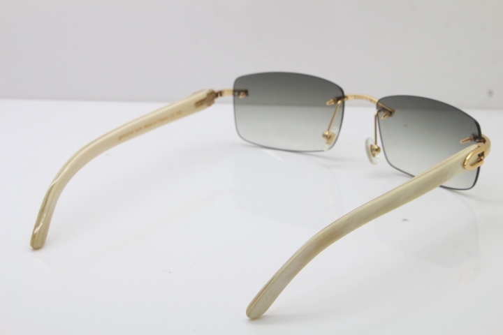 Cartier Rimless 8200757 Original White Genuine Natural Horn Sunglasses In Gold Light green Lens