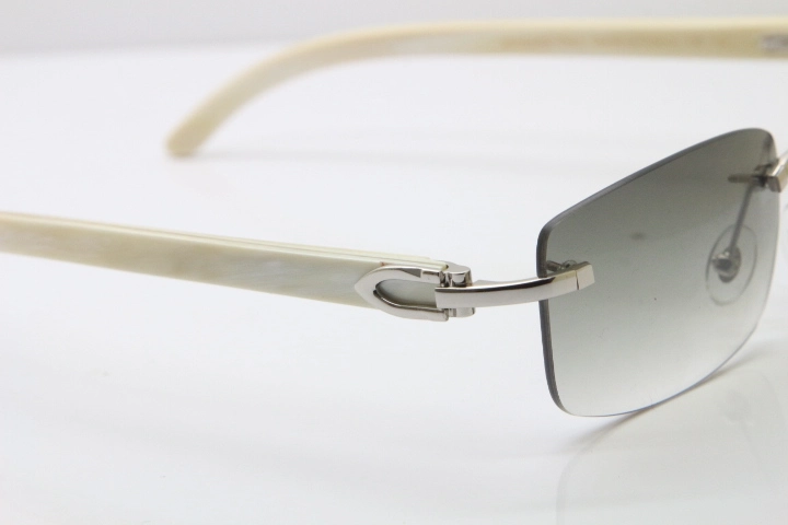 Cartier Rimless 8200757 Original White Genuine Natural Horn Sunglasses In Gold Light green Lens