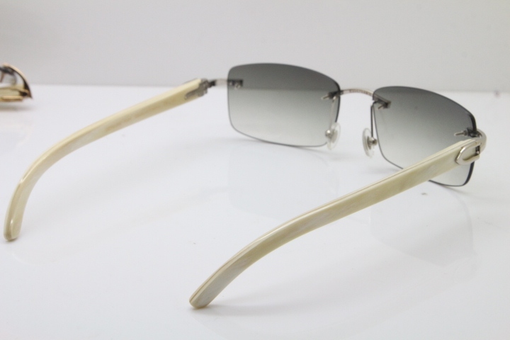 Cartier Rimless 8200757 Original White Genuine Natural Horn Sunglasses In Gold Light green Lens