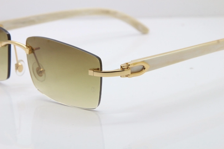 Hot Cartier Rimless 8200757 Original White Genuine Natural Horn Sunglasses In Gold Brown Lnes