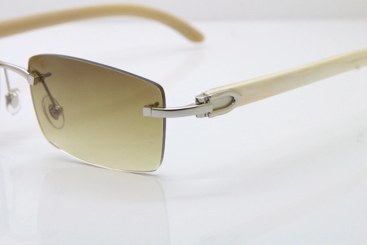 Hot Cartier Rimless 8200757 Original White Genuine Natural Horn Sunglasses In Gold Brown Lnes