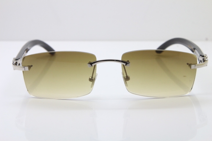 Hot Cartier Rimless 8200757 Original White Inside Black Buffalo Horn Sunglasses In Gold Brown Lnes