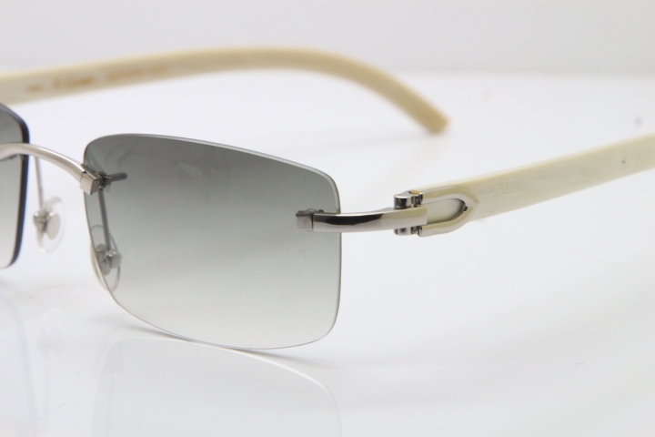 Cartier Rimless 8200757 Original White Genuine Natural Horn Sunglasses In Gold Light green Lens