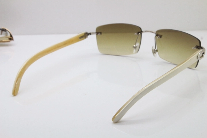 Hot Cartier Rimless 8200757 Original White Genuine Natural Horn Sunglasses In Gold Brown Lnes