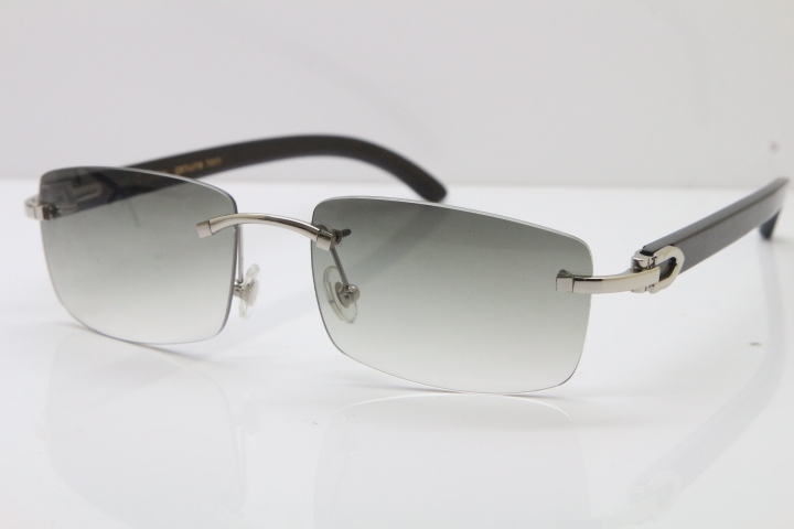 Cartier Rimless 8200757 Original Black Buffalo Horn Sunglasses In Gold Light Green Lnes