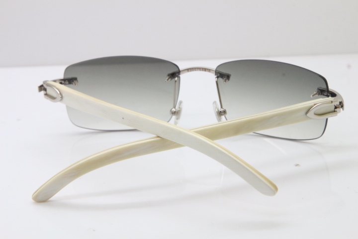 Cartier Rimless 8200757 Original White Genuine Natural Horn Sunglasses In Gold Light green Lens