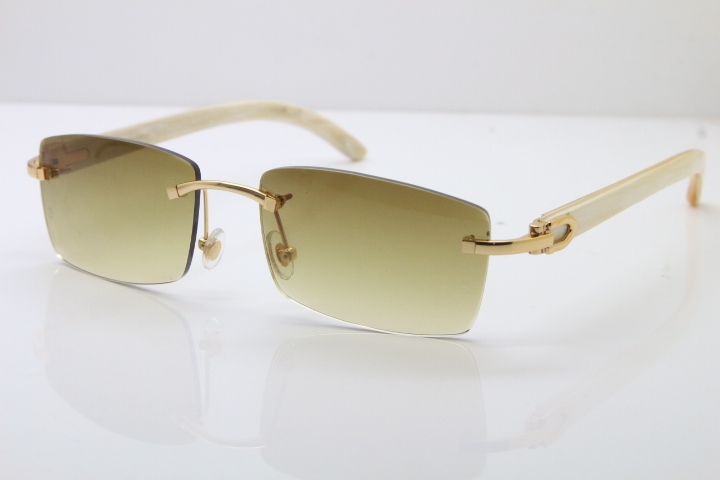 Hot Cartier Rimless 8200757 Original White Genuine Natural Horn Sunglasses In Gold Brown Lnes