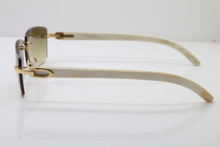 Hot Cartier Rimless 8200757 Original White Genuine Natural Horn Sunglasses In Gold Brown Lnes