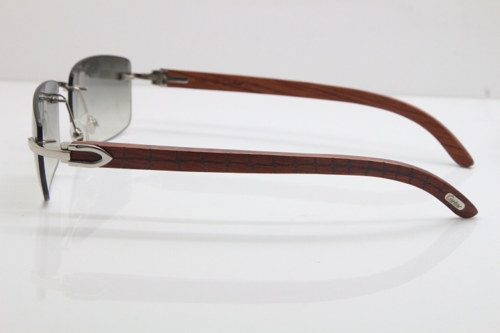 New Cartier Rimless 8200757 SunGlasses Original Carved Wood Sunglasses in Gold Light Green Lens