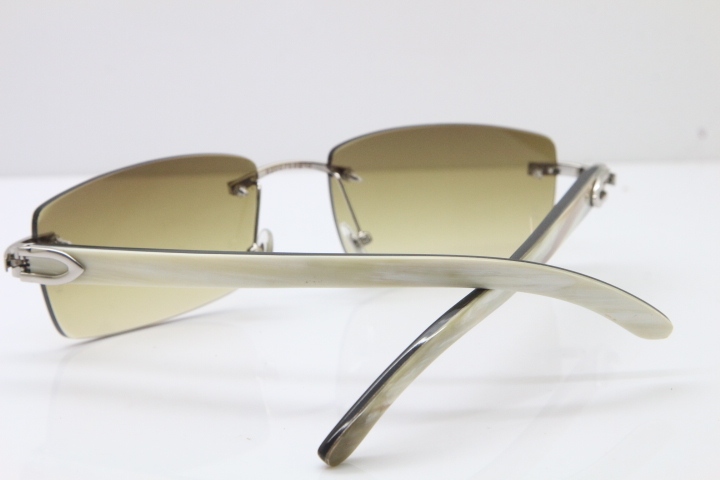 Hot Cartier Rimless 8200757 Original White Inside Black Buffalo Horn Sunglasses In Gold Brown Lnes