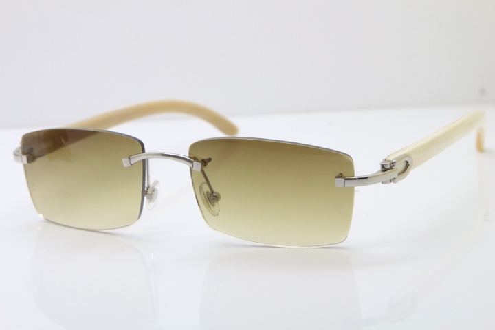 Hot Cartier Rimless 8200757 Original White Genuine Natural Horn Sunglasses In Gold Brown Lnes