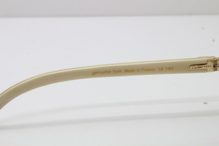 Cartier Rimless 8200757 Original White Genuine Natural Horn Sunglasses In Gold Light green Lens