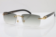 Cartier Rimless 8200757 Original Black Buffalo Horn Sunglasses In Gold Light Green Lnes