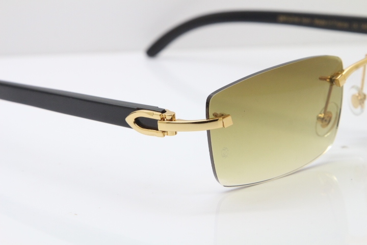 Cartier Rimless 8200757 Original Black Buffalo Horn Sunglasses In Gold Brown Lnes