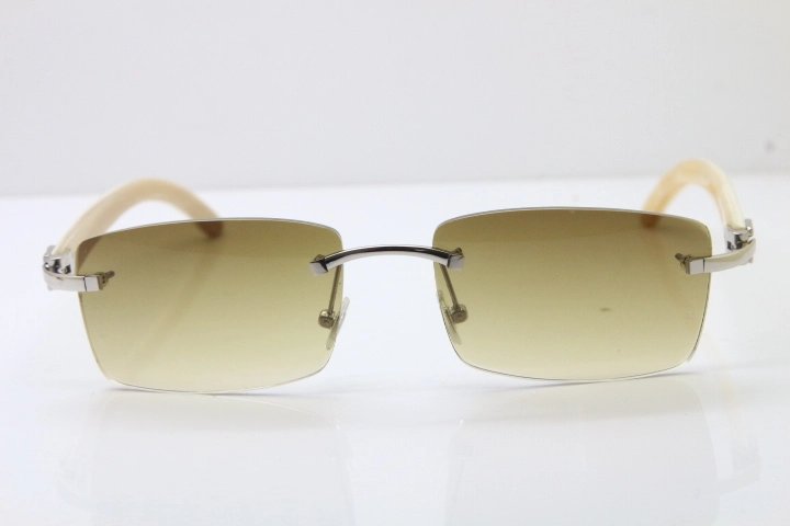 Hot Cartier Rimless 8200757 Original White Genuine Natural Horn Sunglasses In Gold Brown Lnes