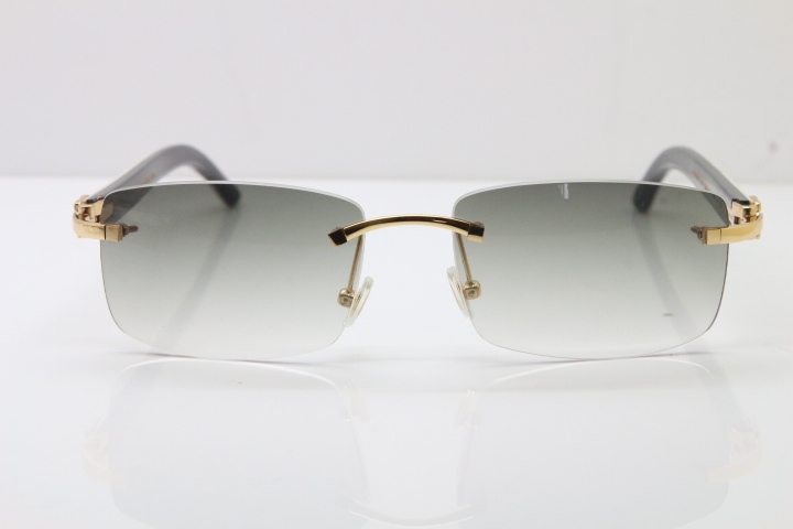 Hot Cartier Rimless 8200757 Original White Inside Black Buffalo Horn Sunglasses In Gold Light green Lnes