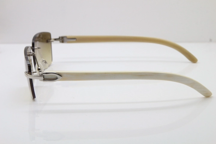 Hot Cartier Rimless 8200757 Original White Genuine Natural Horn Sunglasses In Gold Brown Lnes