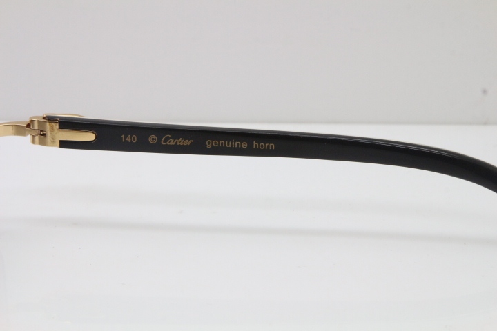 Hot Cartier Rimless 8200757 Original White Inside Black Buffalo Horn Sunglasses In Gold Light green Lnes