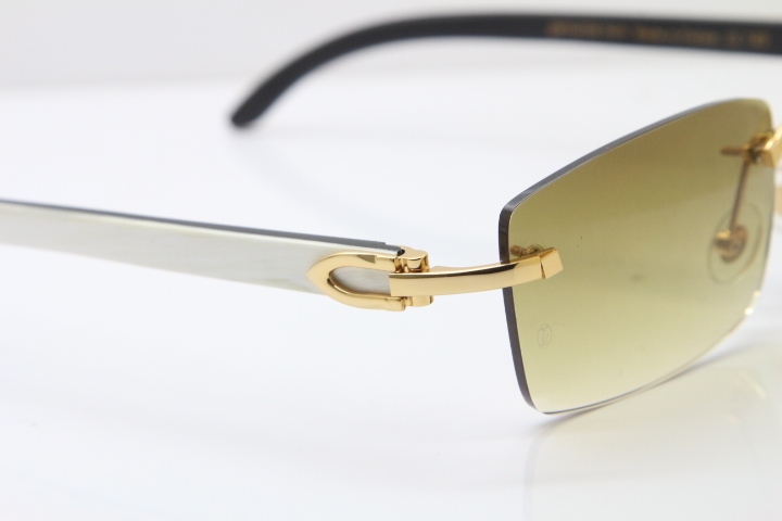 Hot Cartier Rimless 8200757 Original White Inside Black Buffalo Horn Sunglasses In Gold Brown Lnes