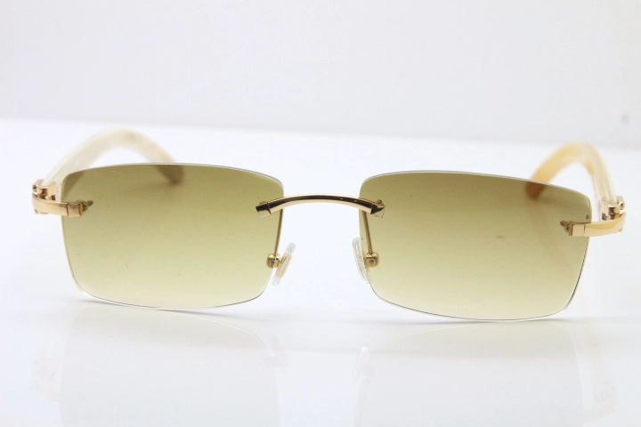 Hot Cartier Rimless 8200757 Original White Genuine Natural Horn Sunglasses In Gold Brown Lnes