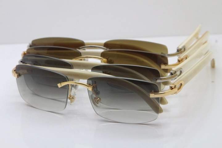 Cartier Rimless 8200757 Original White Genuine Natural Horn Sunglasses In Gold Light green Lens