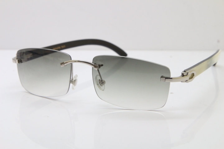 Hot Cartier Rimless 8200757 Original White Inside Black Buffalo Horn Sunglasses In Gold Light green Lnes