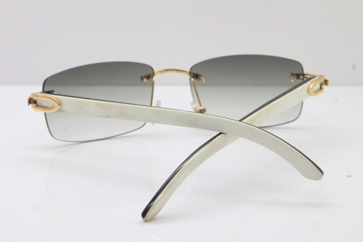 Hot Cartier Rimless 8200757 Original White Inside Black Buffalo Horn Sunglasses In Gold Light green Lnes