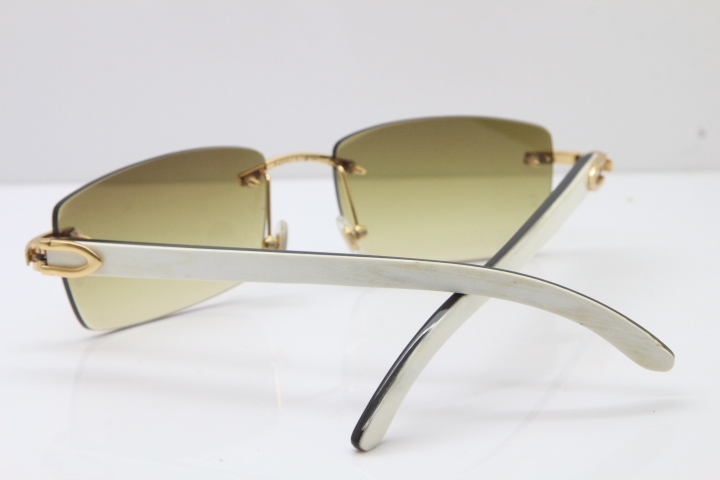 Hot Cartier Rimless 8200757 Original White Inside Black Buffalo Horn Sunglasses In Gold Brown Lnes