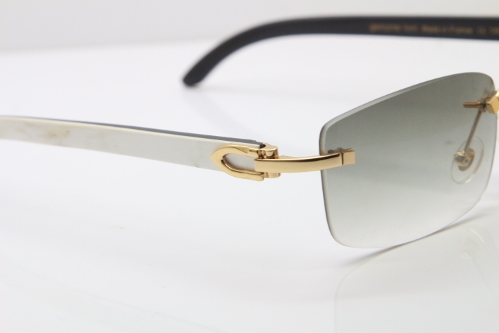 Hot Cartier Rimless 8200757 Original White Inside Black Buffalo Horn Sunglasses In Gold Light green Lnes