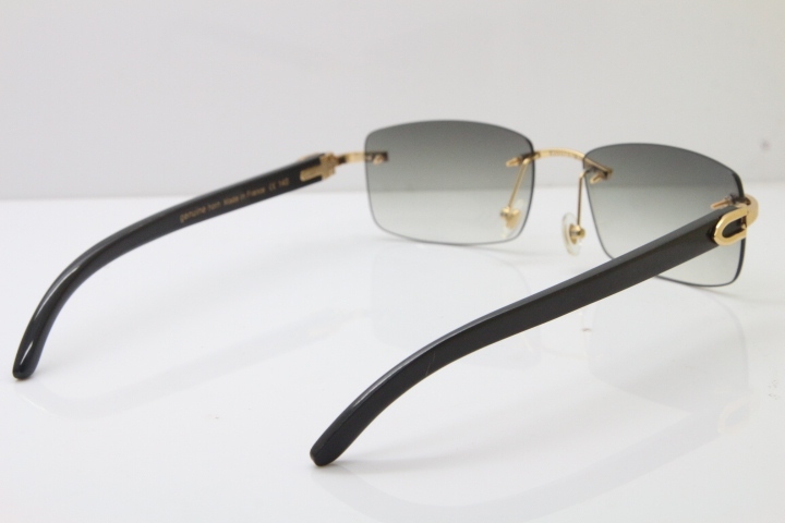Cartier Rimless 8200757 Original Black Buffalo Horn Sunglasses In Gold Light Green Lnes