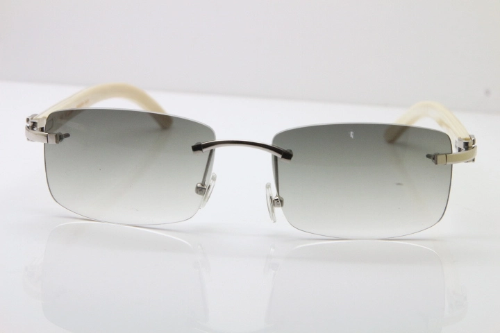 Cartier Rimless 8200757 Original White Genuine Natural Horn Sunglasses In Gold Light green Lens