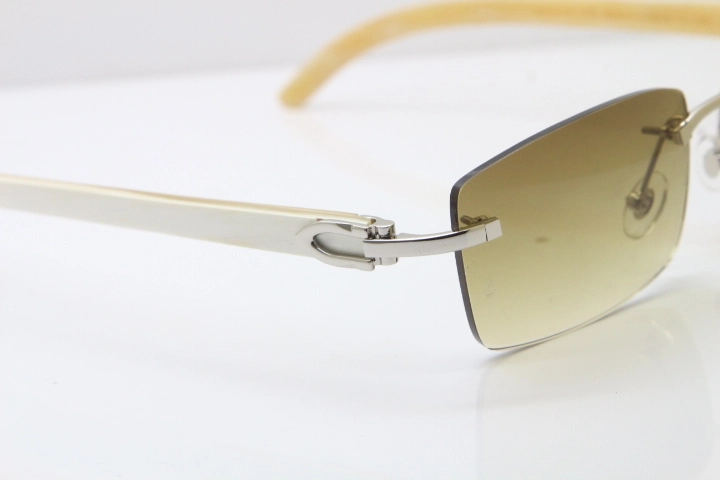 Hot Cartier Rimless 8200757 Original White Genuine Natural Horn Sunglasses In Gold Brown Lnes