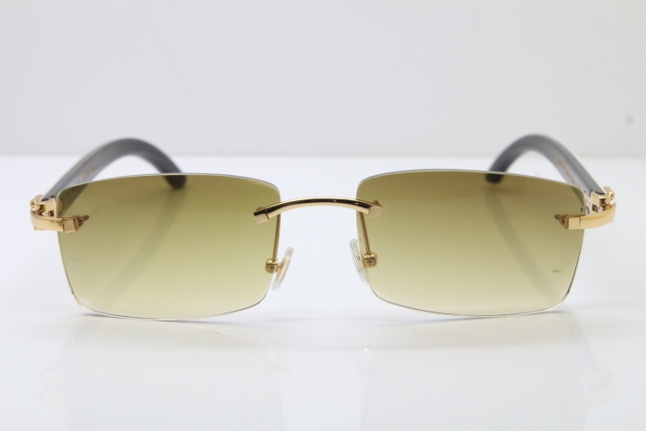 Hot Cartier Rimless 8200757 Original White Inside Black Buffalo Horn Sunglasses In Gold Brown Lnes
