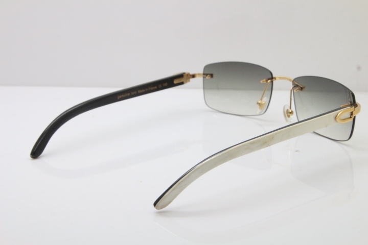 Hot Cartier Rimless 8200757 Original White Inside Black Buffalo Horn Sunglasses In Gold Light green Lnes