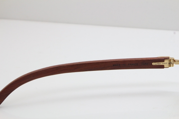 New Cartier Rimless 8200757 SunGlasses Original Carved Wood Sunglasses in Gold Brown Lens