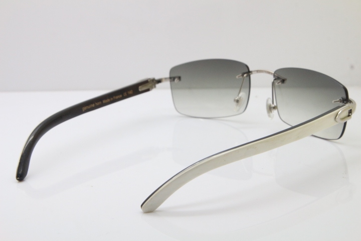 Hot Cartier Rimless 8200757 Original White Inside Black Buffalo Horn Sunglasses In Gold Light green Lnes