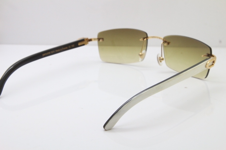 Hot Cartier Rimless 8200757 Original White Inside Black Buffalo Horn Sunglasses In Gold Brown Lnes