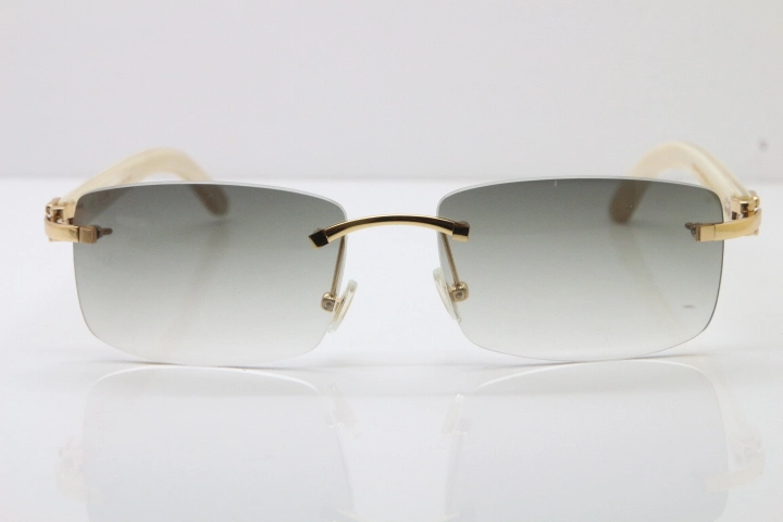 Cartier Rimless 8200757 Original White Genuine Natural Horn Sunglasses In Gold Light green Lens