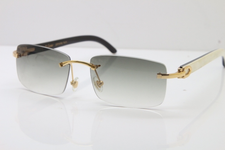 Hot Cartier Rimless 8200757 Original White Inside Black Buffalo Horn Sunglasses In Gold Light green Lnes