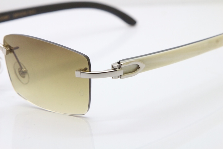 Hot Cartier Rimless 8200757 Original White Inside Black Buffalo Horn Sunglasses In Gold Brown Lnes