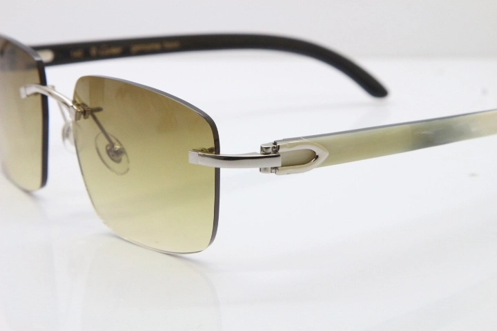 Cartier Rimless Original White Inside Black Buffalo Horn T8300816 Sunglasses in Gold Brown Lens Hot