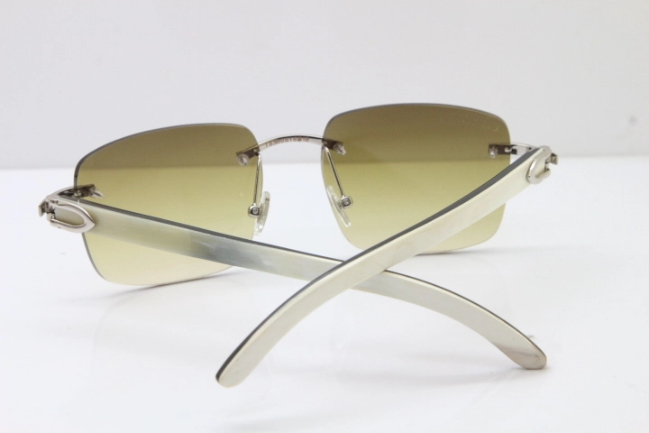 Cartier Rimless Original White Inside Black Buffalo Horn T8300816 Sunglasses in Gold Brown Lens Hot