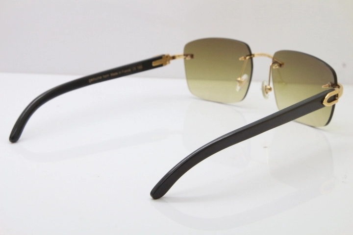 Cartier Rimless Original Black Buffalo Horn T8300816 Sunglasses in Gold Brown Lens Hot