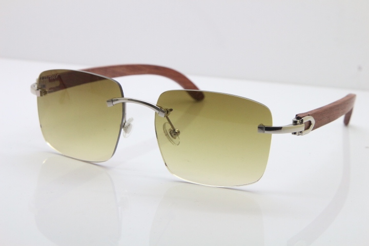 Cartier Rimless Original Wood T8300816 Sunglasses in Gold Brown Lens Hot