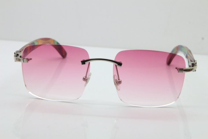 Cartier Rimless Original Peacock Wood T8300816 Sunglasses in Gold Pink Lens Hot