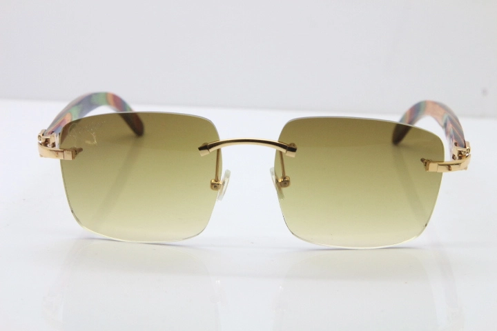 Cartier Rimless Original Peacock Wood T8300816 Sunglasses in Gold Brown Lens Hot